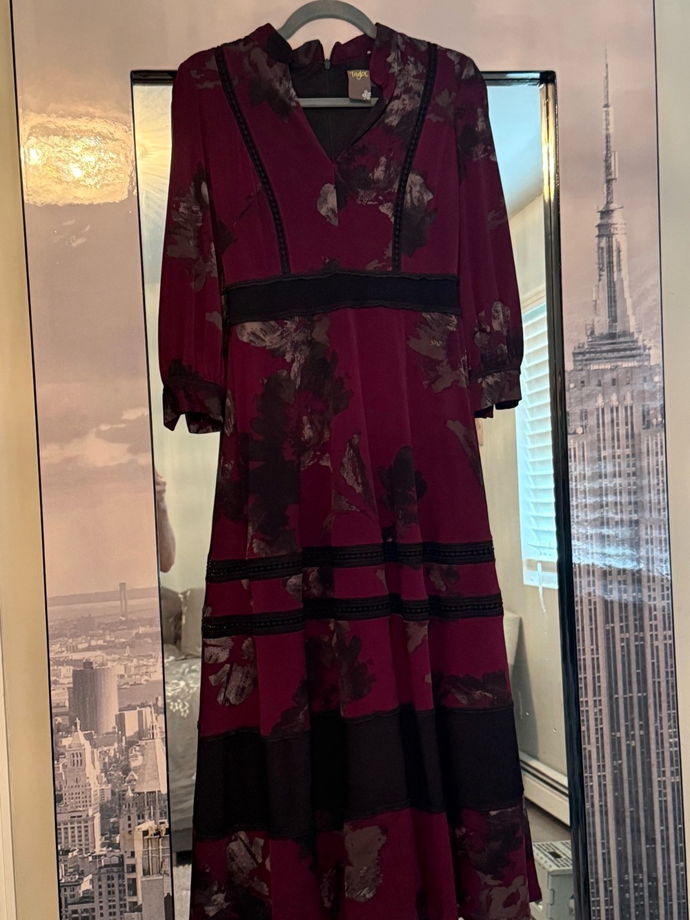 Taylor Burgundy Floral Long Sleeve Midi Dress